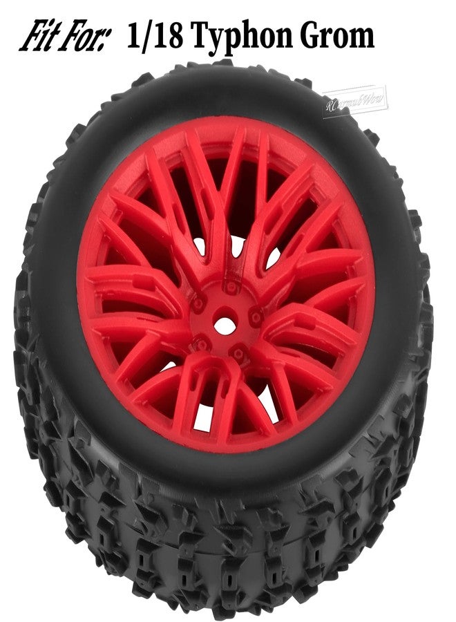 RCarmubWow RC Buggy Wheels and Tires for 1/18 Typhon Grom RC Crawler Car,RC Wheels and Tires Buggy Wheels & Rubber Tires Plastic Rim,4pcs,Red - Image 2